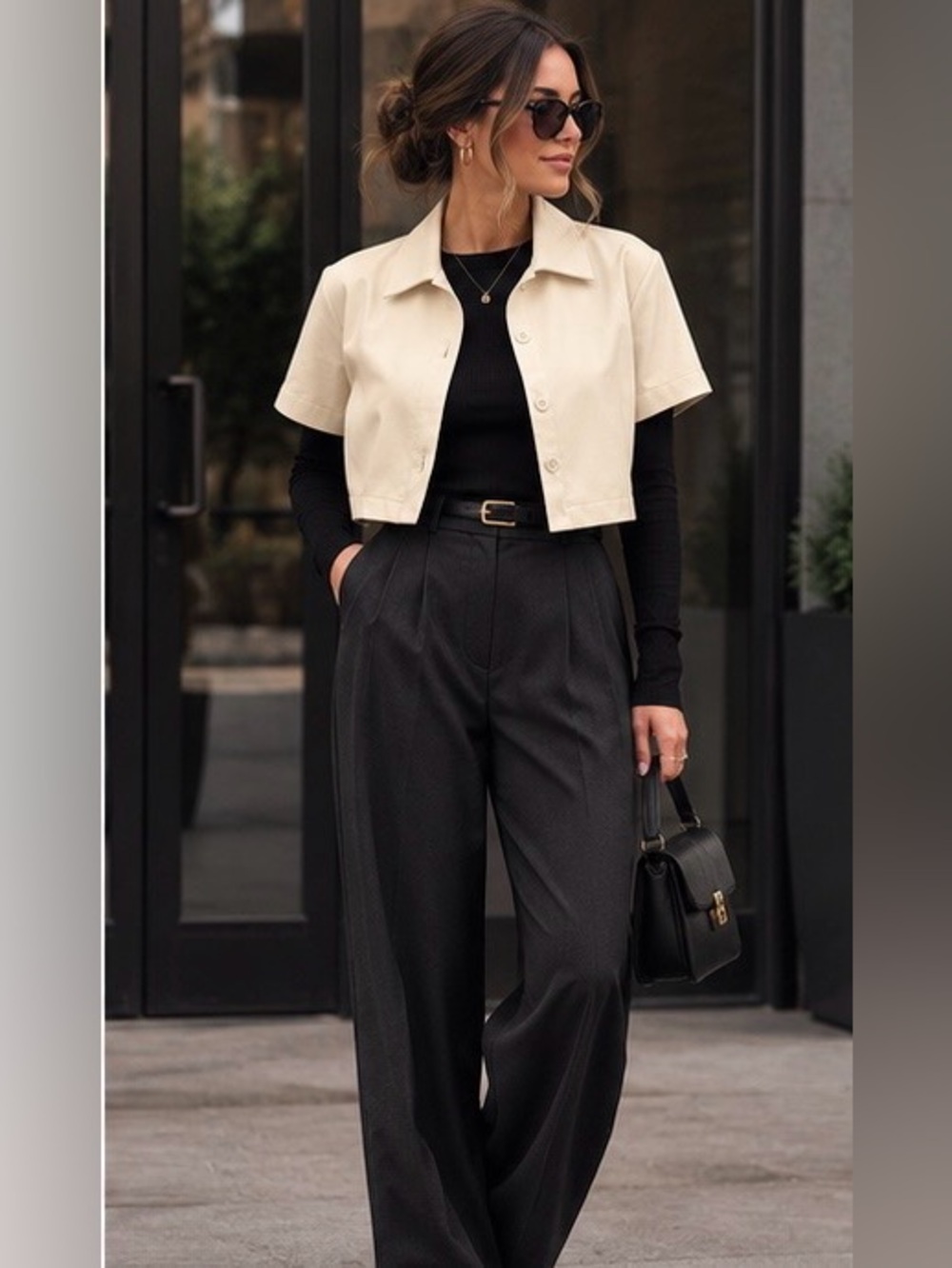 Cropped Short-Sleeve Jacket - Cream